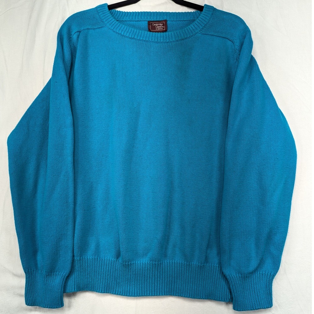 Cambridge Classics Mens XL Cotton Knit Sweater Blue Crew Neck‎ Long Sleeve
